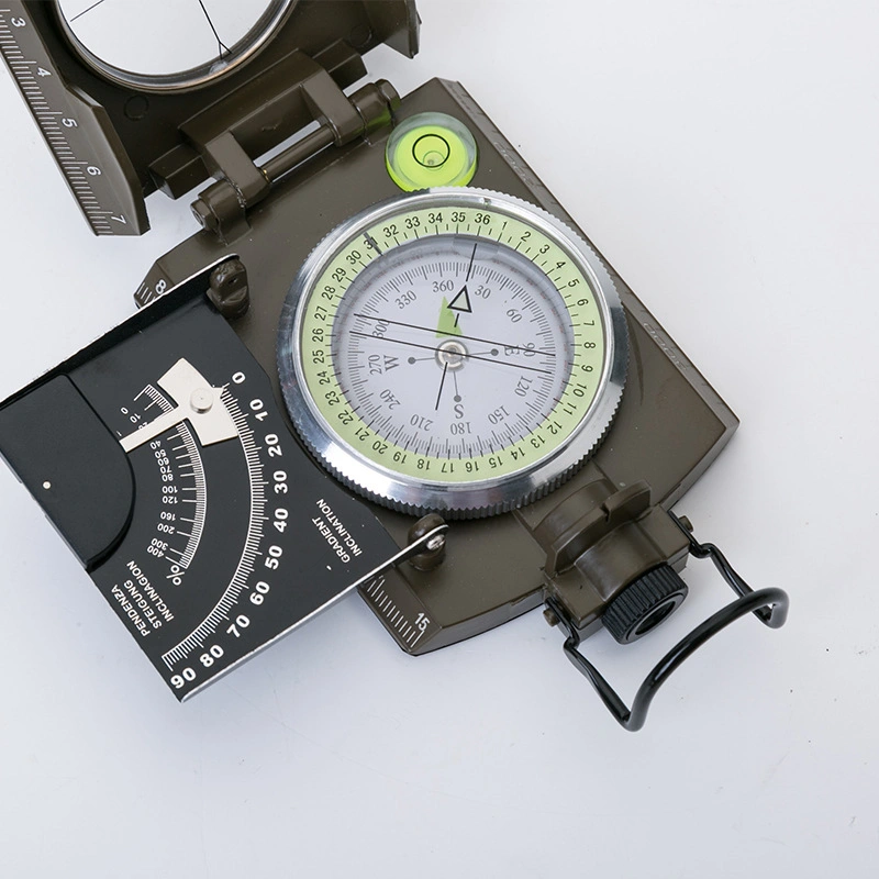 Green Multifunction Outdoor Compass with Level Slope Scale 360 Degree Luminous Turnable